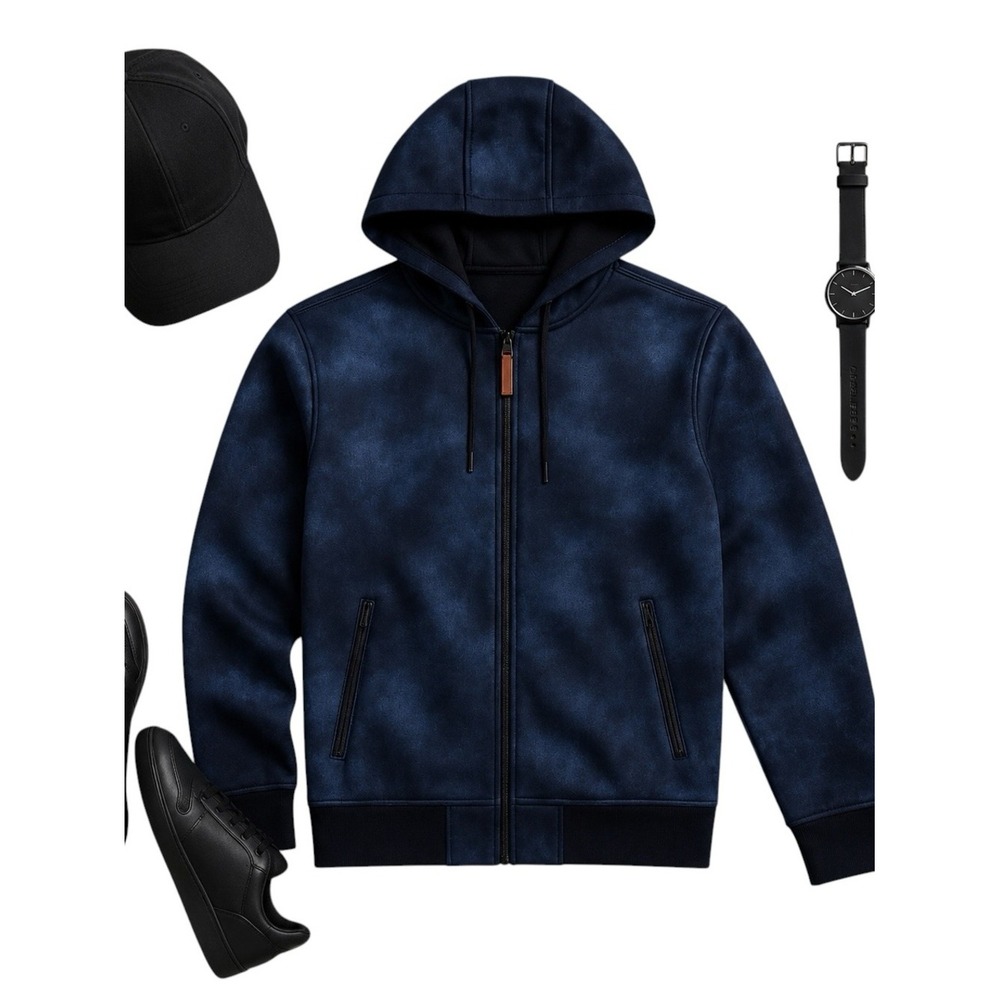 Tallia Sport Men's Blue Black Tie Dye Hooded Track Jacket Medium NWT Full Zip